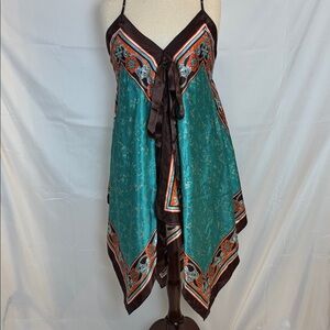 Elegant Teal and Brown Women's Dress